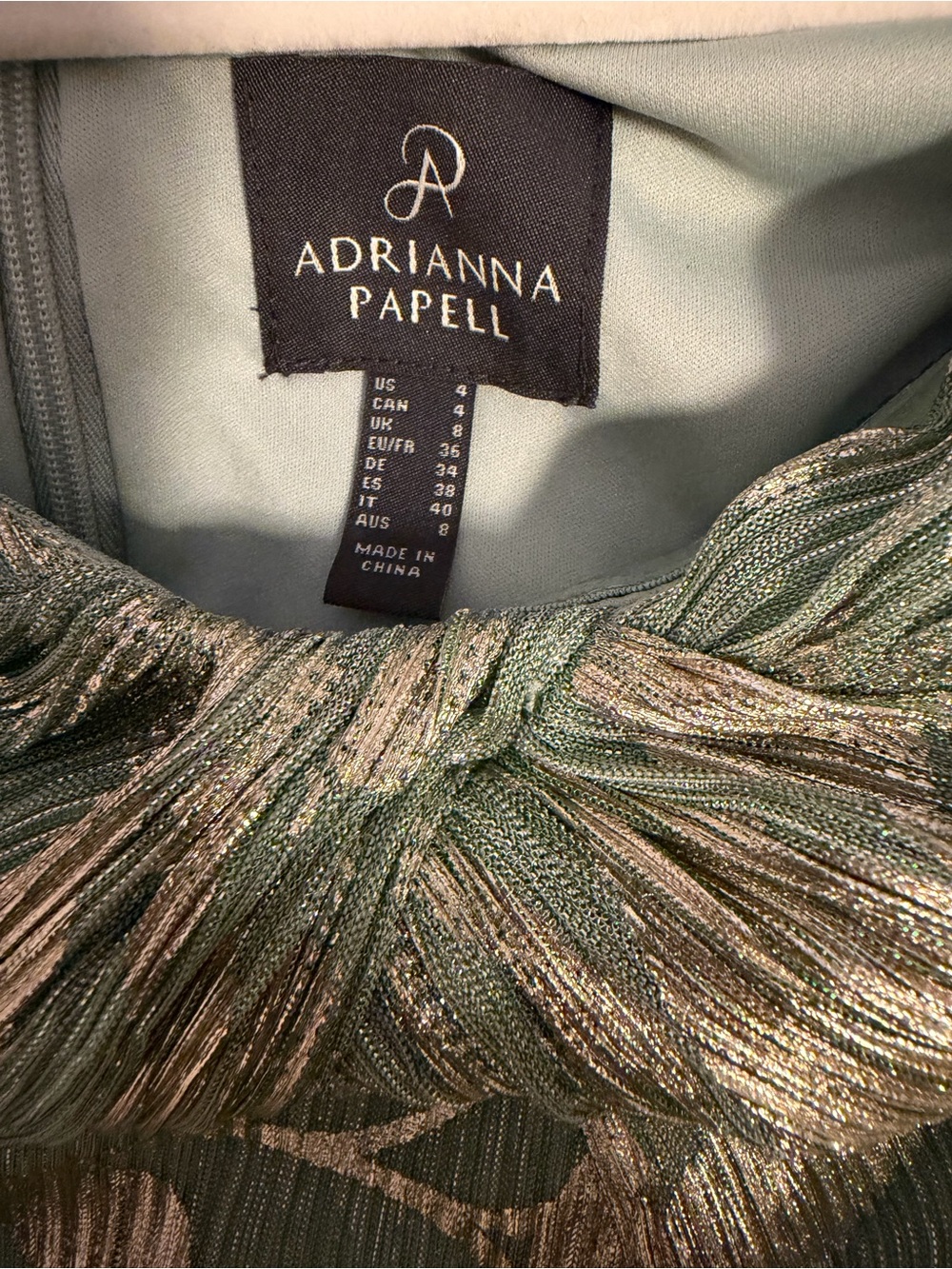 Adrianna Papell Leaf Print Off-The-Shoulder Foiled Knit A-Line Gown Dress - Picture 8 of 12